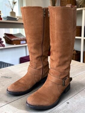 Genuine Cowhide Women’s Knee High Riding Boot in Brown Suede